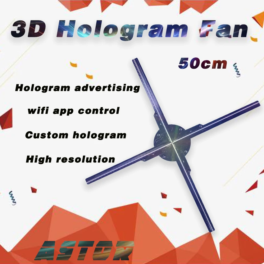50 см 3D Голограмма вентилятор 3D led голограмма дисплей wifi приложение управление с крышкой и штатив 3D led вентилятор пользовательская голограмма открытый дисплей