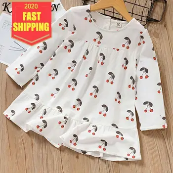 

Keelorn Girl Dress 2020 Spring Cotton Long Sleeve Children Dresses Polka Dot Cherry Kids Dress for Girls Fashion Girls Clothing