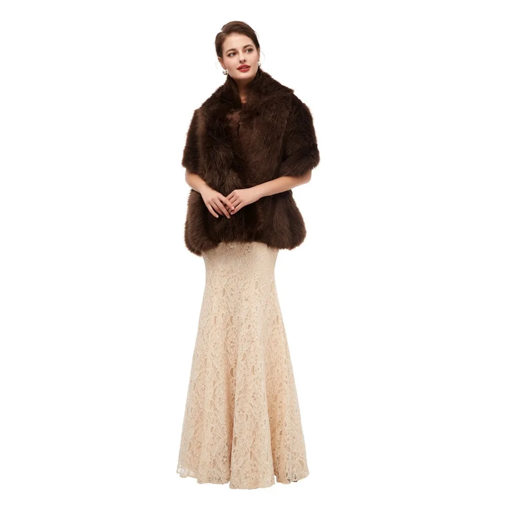 JaneVini New Elegant Wedding Fur Coat Faux Fur Cape Bolero Winter Bridal Shawl Wrap Women Shrugs Warm Wedding Accessories