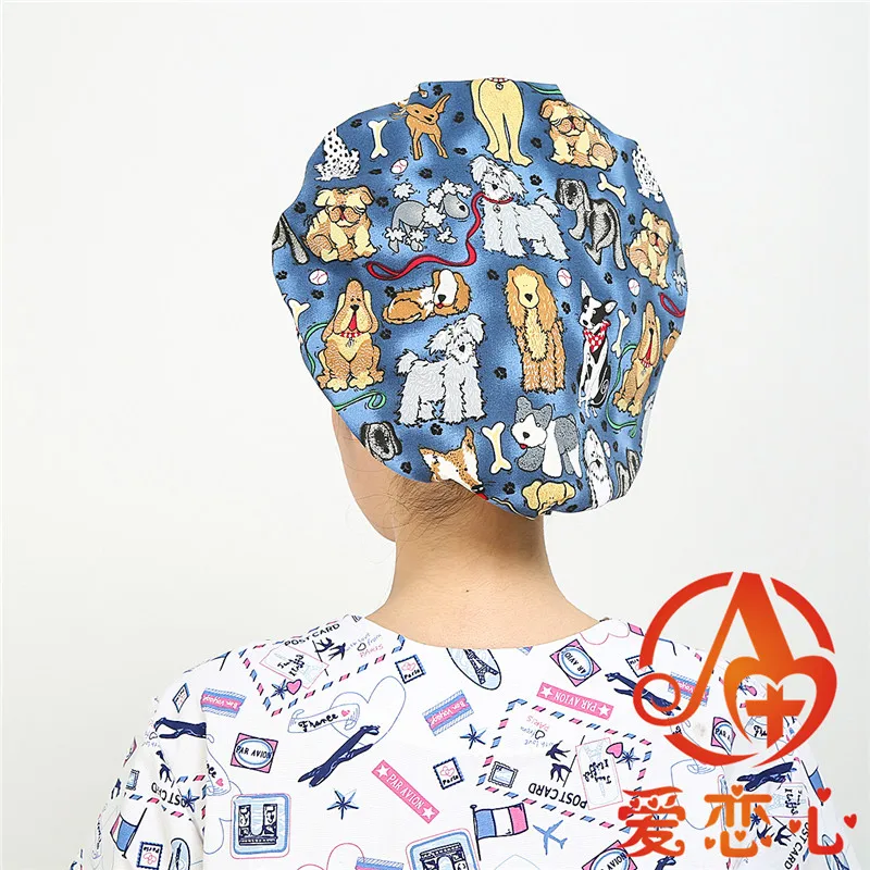 Fancy Printing Hospital Surgical Cap Women Dentist Pet Doctor Design Adjustable Cotton Doctor Medical Caps-Ailianxin