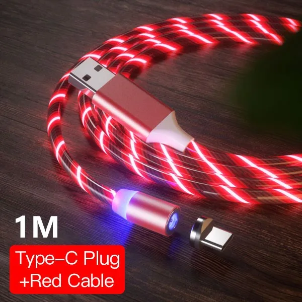 ACCEZZ светодиодный магнитный кабель для быстрой зарядки, магнитный кабель Micro usb type C, Кабель зарядного устройства для iPhone X 7 samsung S10, шнур для Android - Цвет: For Type-C Red 1M