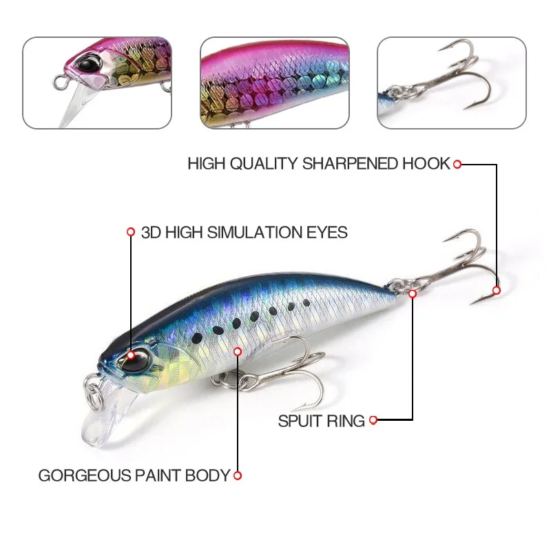 2023 New Minnow 48mm 4.3g Sinking Floating Mini Wobbler Fishing Lure  Artificial Hard Bait Trout Crankbait Fishing Tackle