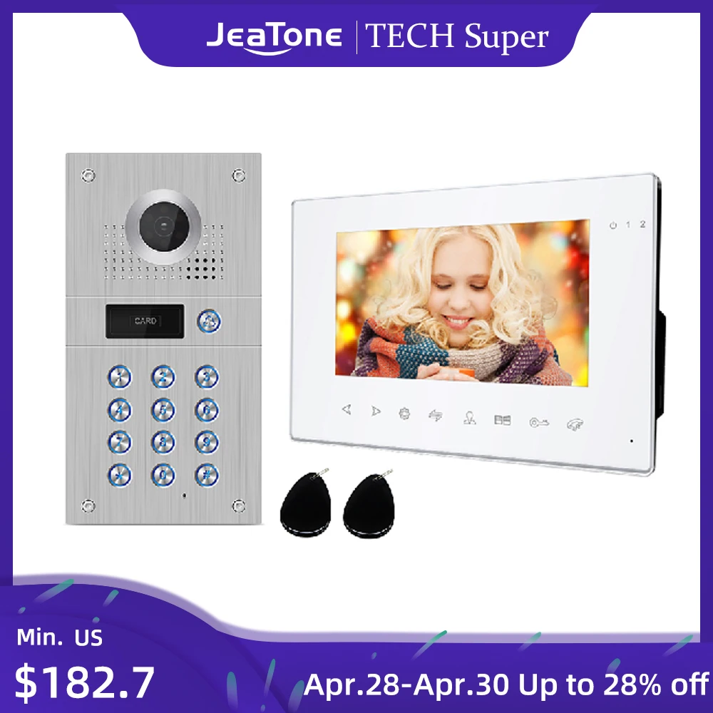 Jeatone-videoportero inalámbrico para el hogar, sistema de intercomunicación con Wifi, 960p, 7 pulgadas, Vídeo IP, timbre, desbloqueo con contraseña, pantalla AHD, Wifi