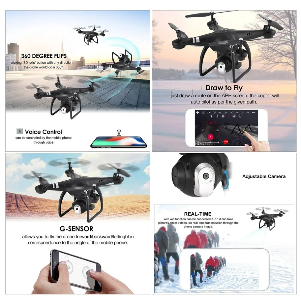 2,4G FPV RC Квадрокоптер Дрон X8 RC Дрон с регулируемой камерой 720P режим удержания высоты Безголовый 3d-флип 18 минут долгий полет