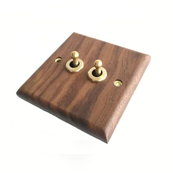 

86 Type Home Improvement Rerto Black Walnut Panel Brass Lever Toggle Switch 2 Way Wall Light Switch