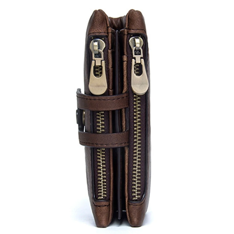 1 PC Vintage Men Genuine Leather Wallet Double Zipper First Layer Leather Wallet Coin Pocket Wallet Male Purse Wallet Dropship