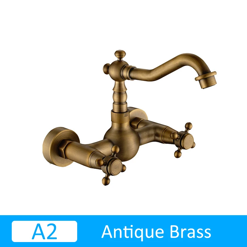 A2-Antique Brass Vidric Blackend настенные смесители для раковины с двумя ручками Смеситель горячей и холодной воды кран для кухни вращение на 360 кухонный смеситель - Цвет: A2-Antique Brass