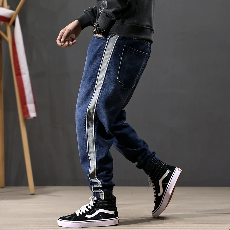 Japanese Fashion Men Jeans Loose Fit Side Stripe Spliced Cargo Pants Harem Jeans Streetwear Designer Hip Hop Jeans Men Joggers Japanese Fashion Men Jeans Loose Fit Side Stripe Spliced Cargo Pants Harem Jeans Streetwear Designer Hip Hop Jeans Men Joggers