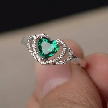 

Rings For Women Popular Green Zircon Heart-Shaped Jewelry Love Ring Anillos Mujer Wedding Rings Femmal Silver Ring Pandora Ring