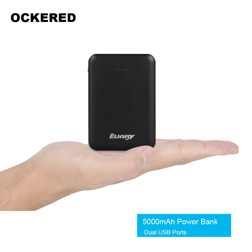 

OCKERED Rechargebale Battery Power Bank 5000mAh Ultra-thin Dual USB External Battery with cable for iphone 11pro for Xiaomi Mi9