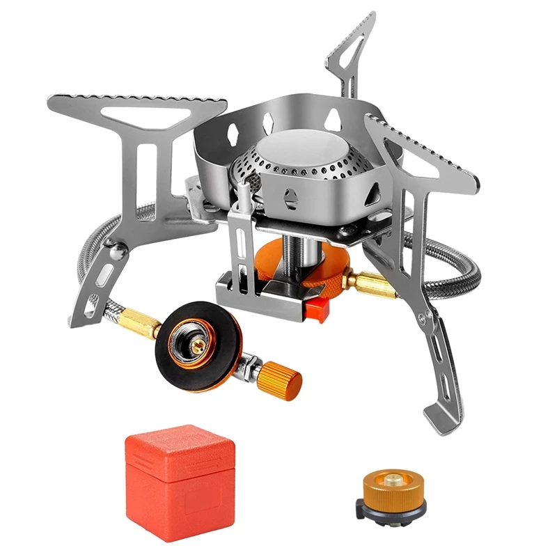 Windproof Camp Stove Camping Gas Stove With Adapter Portable Collapsible Stove Burner For