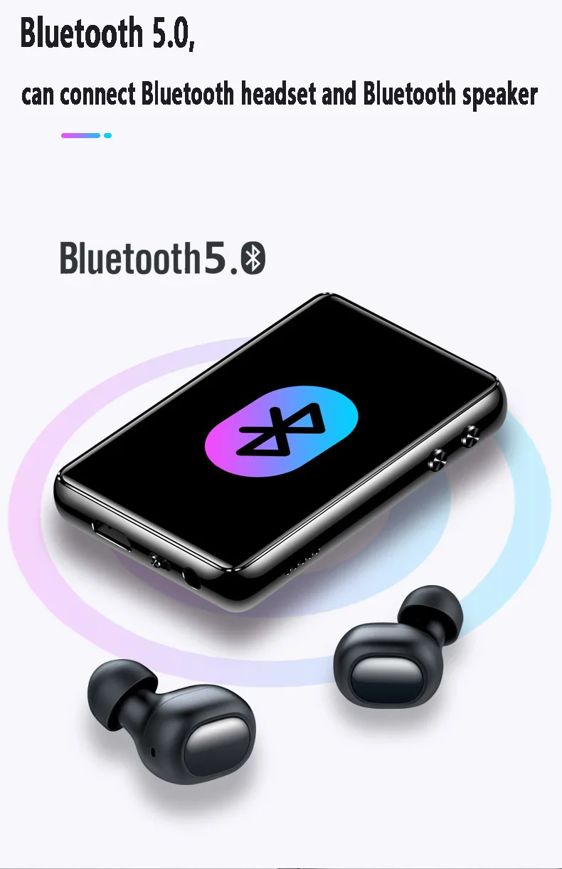 Bluetooth 5,0 MP3-плеер 2,4 дюймов полный сенсорный экран со встроенным динамиком электронная книга запись радио и воспроизведение видео будильник