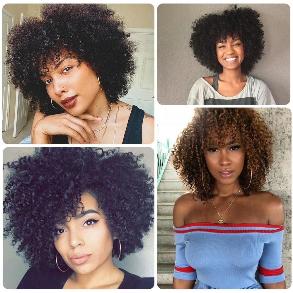 SSH Short Deep Curly Wave Cheap Wigs for Black Women 100% Remy Hair Human Hair Wigs with Bangs Full Machine Made Wig Ombre Color