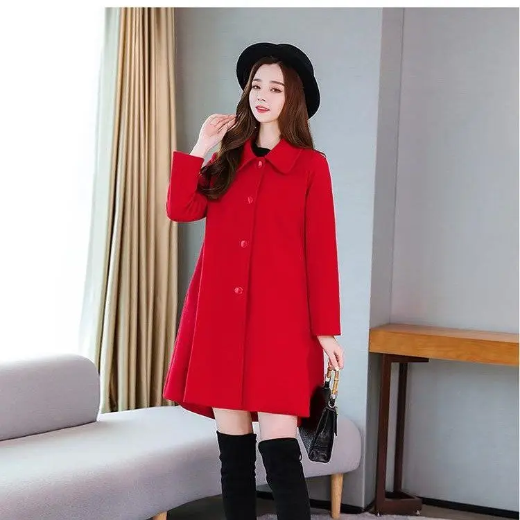 red jacket Весенне-осенние женские пальто одежда из шерсти и Смеси Свободные трапециевидные куртки для беременных шерстяные пальто однобортный пиджак - Цвет: red jacket