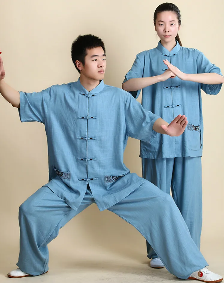 Tai Chi униформа одежда для женщин и мужчин Wushu Одежда Кунг-фу Униформа костюм из хлопка и льна униформа для прогулок на открытом воздухе Morning Sprots - Цвет: blue embroider