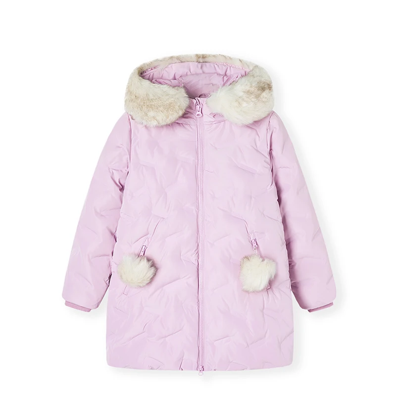 Детская куртка-пуховик для девочек; сезон осень-зима; Новинка; детская длинная ветрозащитная куртка для холодной погоды - Цвет: Pink Purple