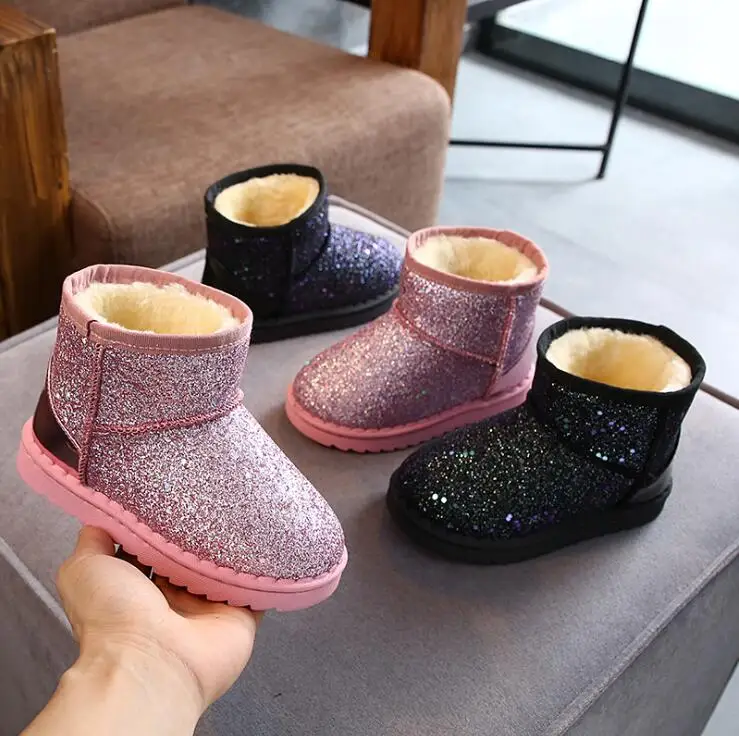 

Kids Baby Toddler Bling Shoes Child Winter Sequins Snow Boots Plush Thicker Sole Boys Girls Snow Boots Shoes