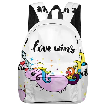 

Love Wins Cartoon Unicorn Backpack College Students Laptop Backpack Book Bag Casual School Bag