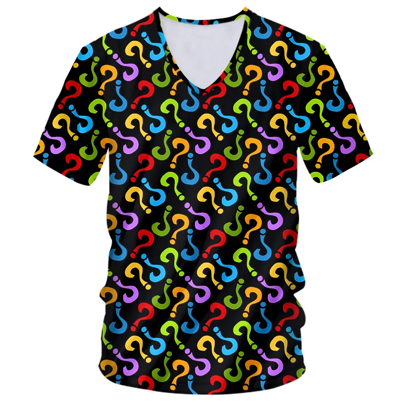

IFPD EU Size V-neck Tshirt Women/men's Cool Print Color Question Mark 3D T-shirt Unisex Short Sleeve Casual Plus Size Tee Shirt