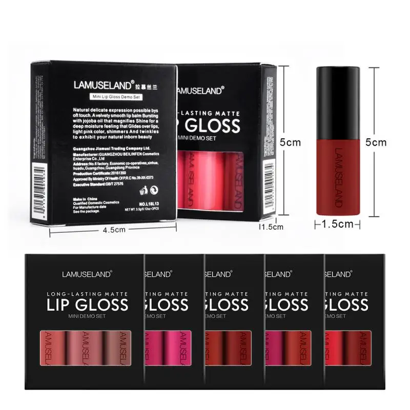 3 Pcs/set Lip Gloss Sample Matte Waterproof Long-lasting Non-stick Cup Lip Glaze 5 Styles Optional TSLM1 3 Pcs/set Lip Gloss Sample Matte Waterproof Long-lasting Non-stick Cup Lip Glaze 5 Styles Optional TSLM1