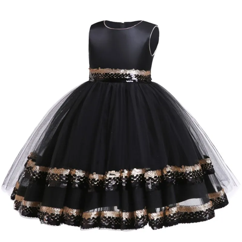Элегантное нарядное платье с блестками для девочек на свадьбу; коллекция года; Детские платья для девочек; платье принцессы; праздничное платье без рукавов; кружевное фатиновое платье для девочек - Цвет: Black