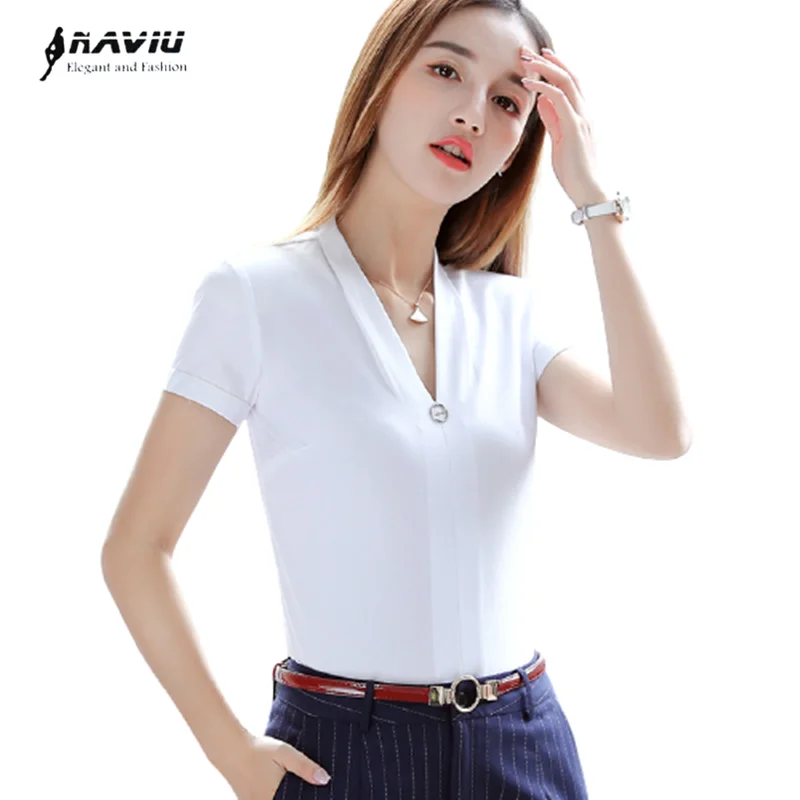 White chiffon blouse short sleeve Clearance