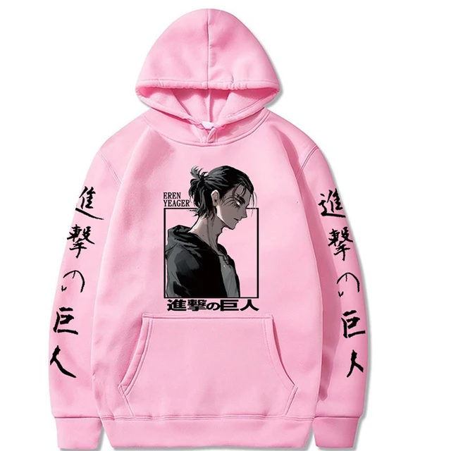 Attack on Titan Eren Yeager Anime Hoodie Men Women Streetwear Hip Hop Unisex Sweatshirt Harajuku Oversized Hoody Tops Pink
