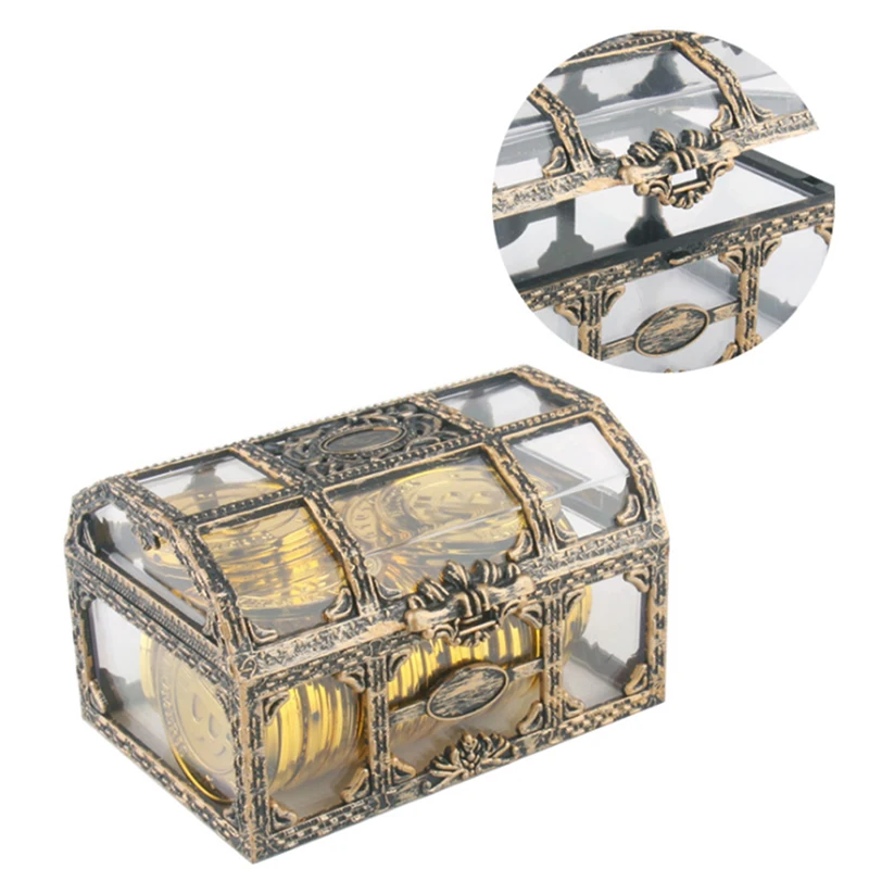 Caja de plástico transparente con forma de pirata para guardar dinero, caja de plástico transparente con gemas de cristal, figuras de acción de piratas