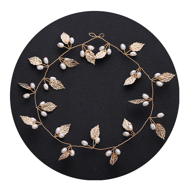 Pearl Bridal Headband Wedding Jewelry Gold Leaf Crystal Hair Accessories Headdress Hairstyle Gift Girl Headwear | Украшения и