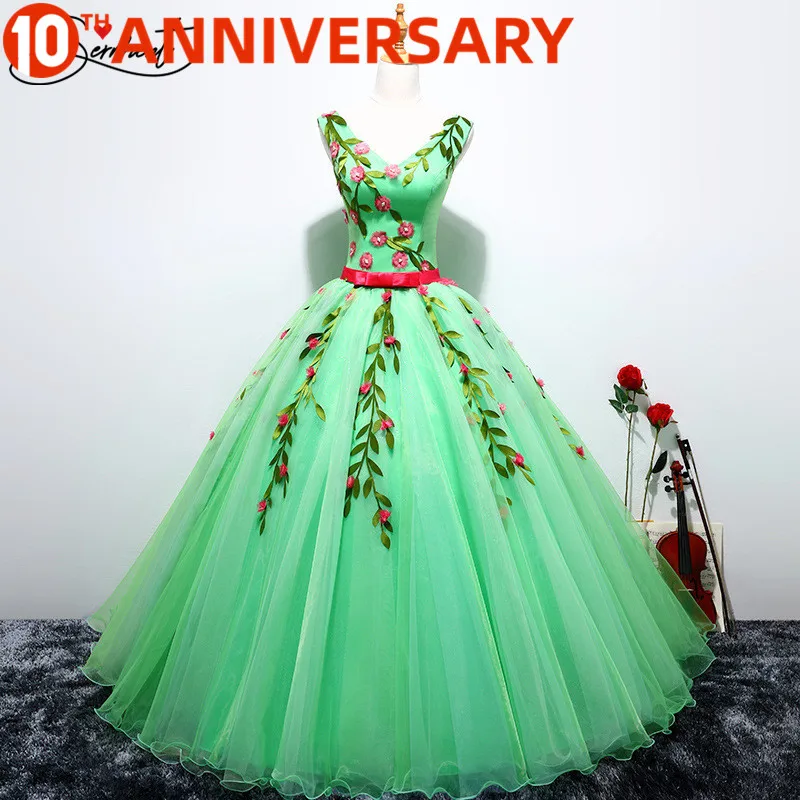 

OllyMurs Color Prom Dress Opera Performance New Spring and Summer 6 Layer 3D Flower Fluffy Thin Shoulder Dress Free Shipping