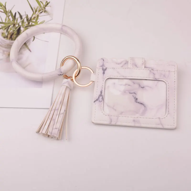 marble Новинка от Rainbery, модный многофункциональный брелок для ключей и кошелек для карт из искусственной кожи, круглый брелок с подходящей сумочкой-браслетом для женщин и девушек - Цвет: marble