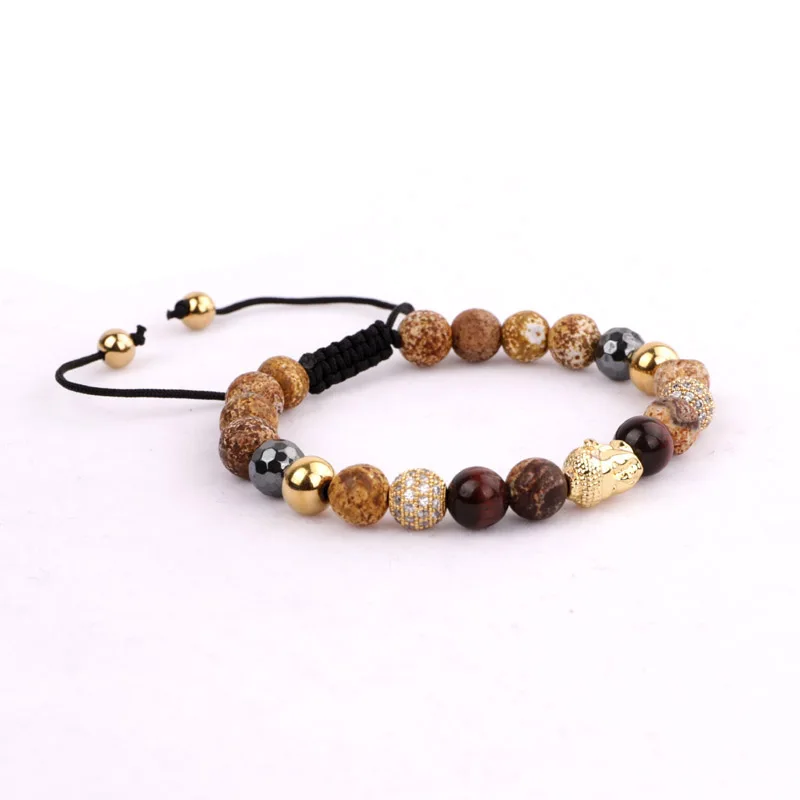 New fashion gold buddha bead bracelet men natural stone macrame bracelet - Image 3