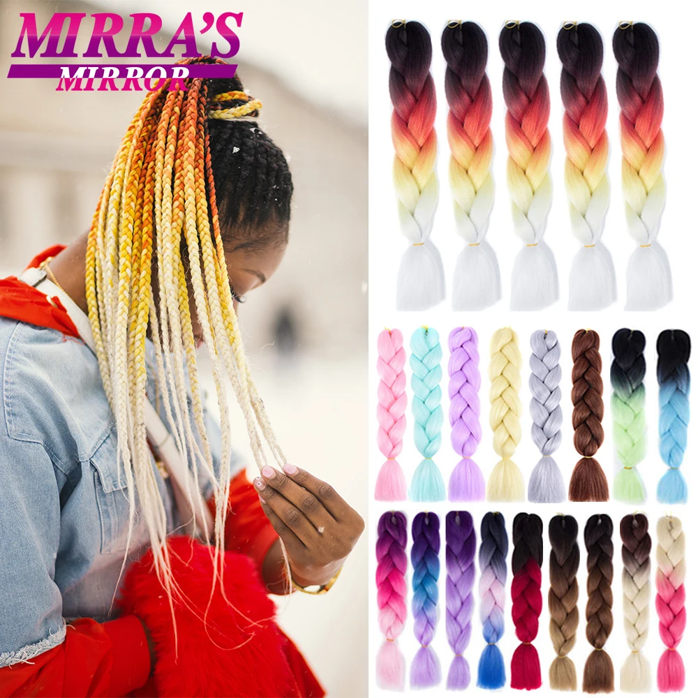 Extensiones de Cabello sintético al por mayor, 5 uds. De pelo trenzado Jumbo, Color degradado, para trenzas de 24 y 100g, para fiestas y Cosplay, espejo de Mirra