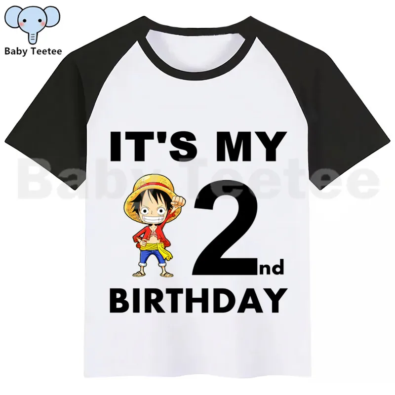 Цельный LUFFY мультфильм футболка «С Днем Рождения» Happy футболка «С Днем Рождения» с принтом забавные детские футболки, футболка для мальчиков и девочек, Рубашка с короткими рукавами футболка «С Днем Рождения» - Цвет: BlackB