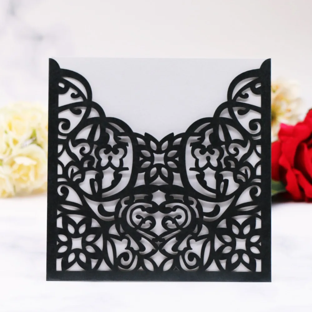 20pcs Romantic Pocket Wedding Invitations Card 250gsm pearl paper Wedding Birthday Party Blessing Greeting Postcards Supplier