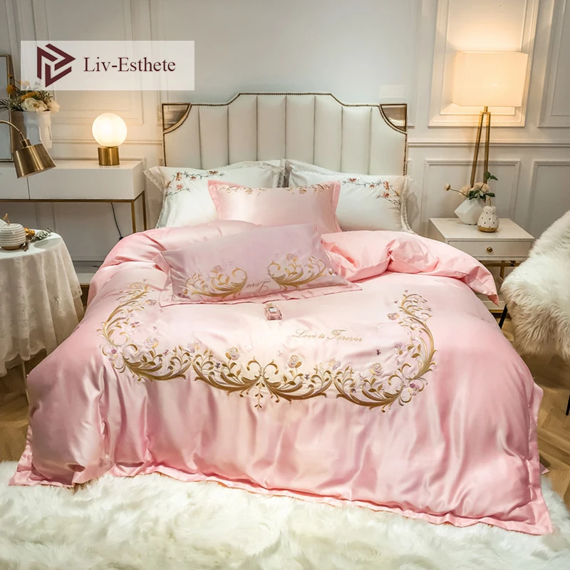 

Liv-Esthete Luxury 100% A Silk B Cotton European Pink Bedding Set Healthy Duvet Cover Set Bed Linen Double Queen King For Beauty