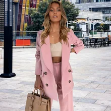 

Ladies Suit Temperament Double-breasted Long-sleeved Suit Jacket Autumn 2021 New Straight Trousers Professional Ladies Suit
