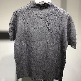 Футболка с короткими рукавами; сезон лето года; стиль Issey; Короткий воротник; Черная кружевная складка - Цвет: Серый