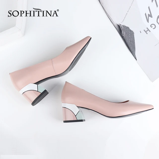 $US $42.73 SOPHITINA Design Square Heel Pumps High Quality Genuine Leather Pointed Toe Pumps Comfortable Handm