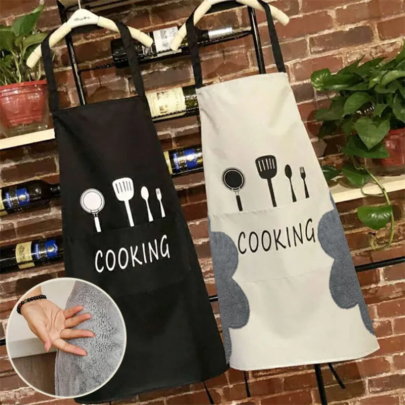 

1PC Apron Black Knife and fork Print Brief Adult Water and Oil Proof Apron Kitchen Restaurant Cooking Bib Aprons with Pocket