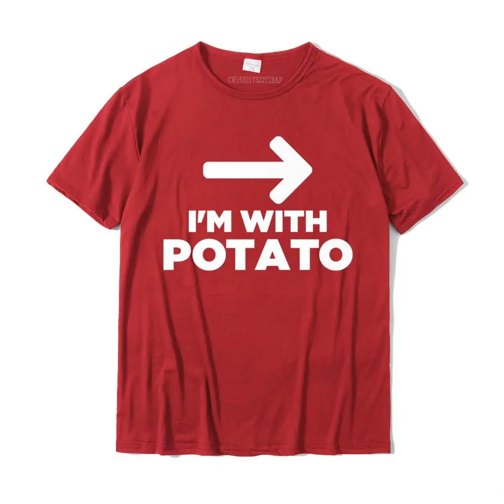 New Arrival Simple Style Family T-shirts Crewneck 100% Cotton Men's Tops Tees Short Sleeve Summer/Autumn Family T-Shirt I'm With Potato With Arrow Pointing Funny Food Humor Pun Premium T-Shirt__MZ15123 red