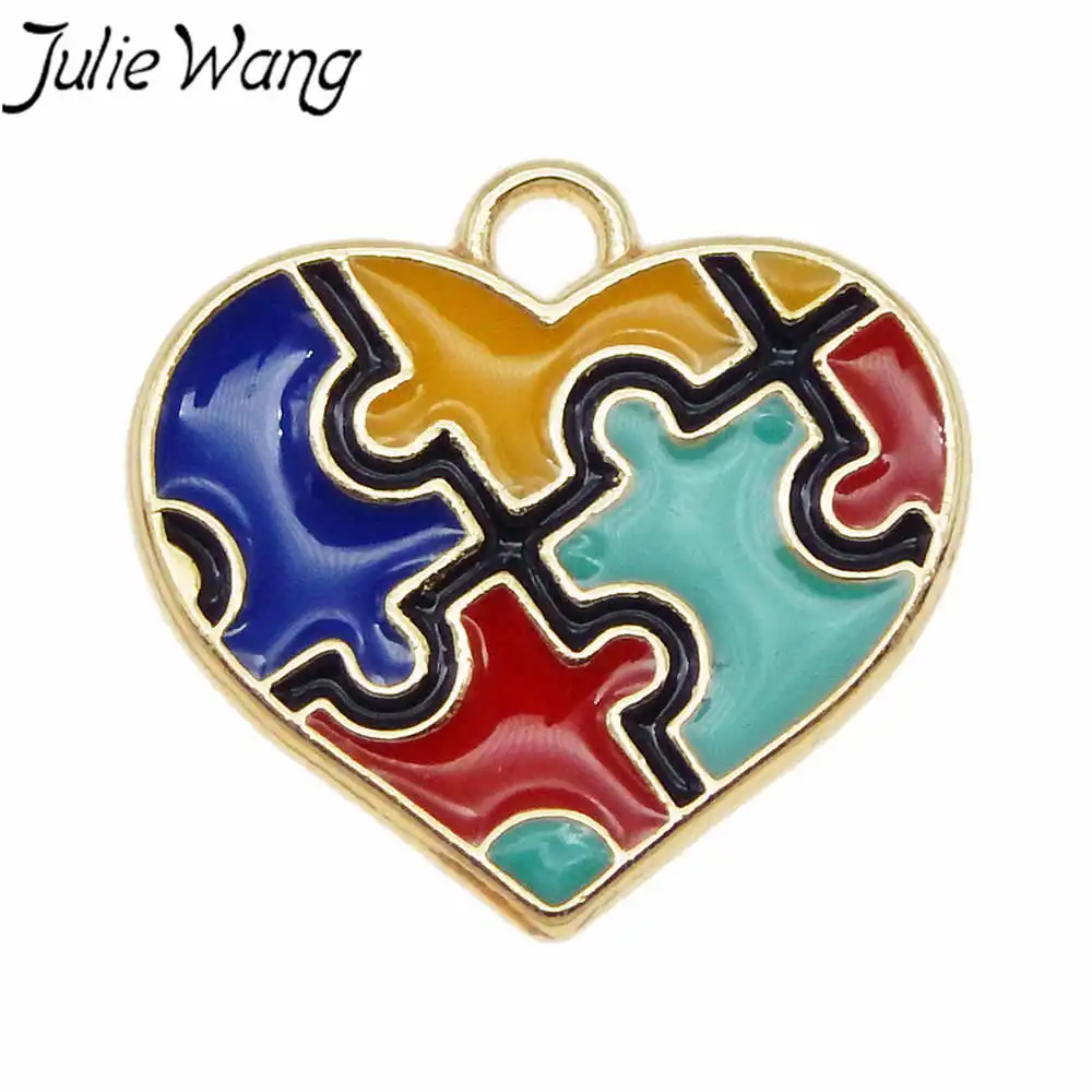 Julie Wang 3 шт. эмаль аутизация понимание головоломки подвески золотой тон ожерелье