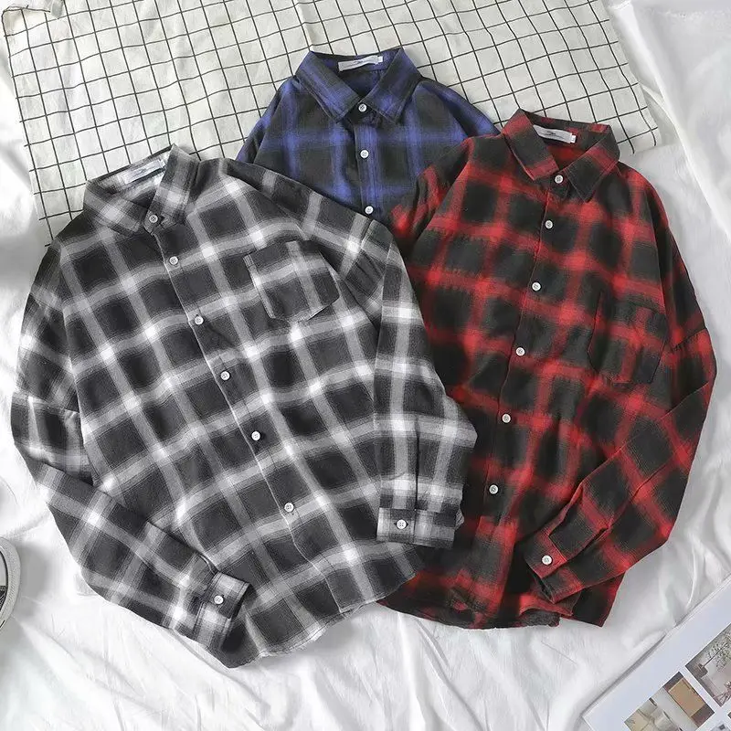 Весенне-осенняя длинная рубашка с карманом мужская одежда Slim Fit Мужская клетчатая рубашка с длинным рукавом Повседневная Уличная мужская рубашка