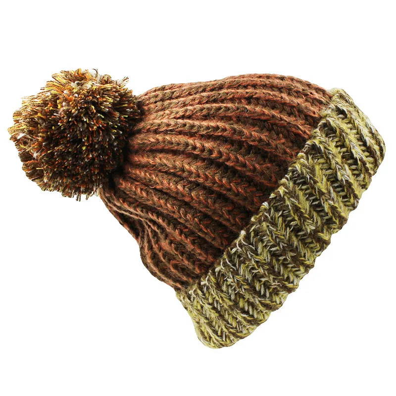 Коричневый ALTOBEFUN трикотажная меховая шапка для женщин 6 цветов Gorros с надписью Skullies& Beanies женские теплые шерстяные зимние шапки BHT041 - Цвет: Коричневый