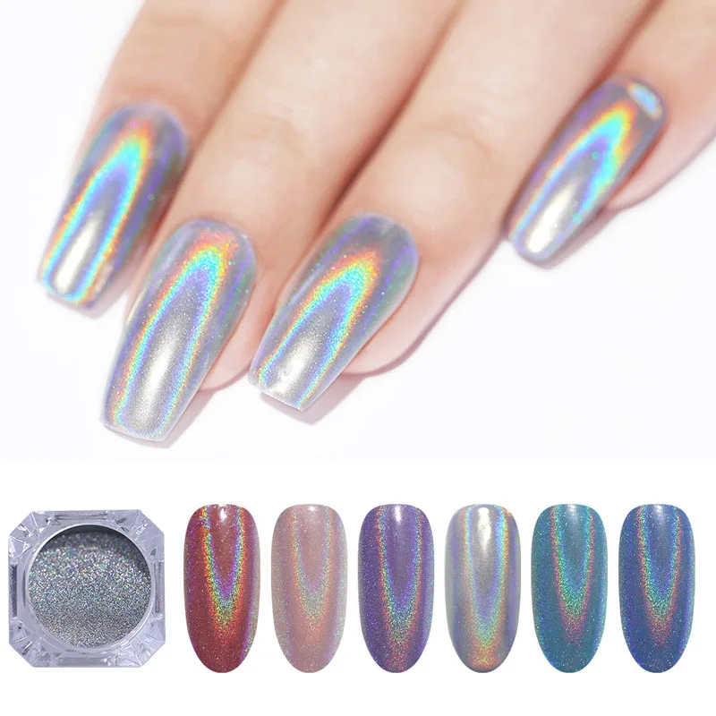 

1Box Nail Glitter Powder Silver Chameleon Holographic Chorme Mirror Effect Nail Powder Pigment Dust Decoration for Nail Art