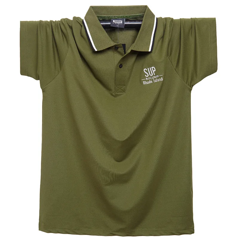 army green Летняя мужская рубашка поло с коротким рукавом, брендовая одежда, армейская однотонная Хлопковая мужская деловая Повседневная рубашка поло с воротником с лацканами для мужчин - Цвет: army green