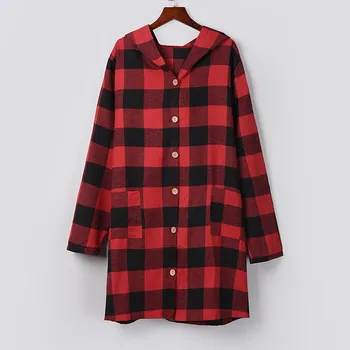 

Women Plaid Long Coat Thick Warm Winter Long Sleeve Loose Coat Womens V-Neck Long Sleeves Plaid Print Jacket Hooded Tops