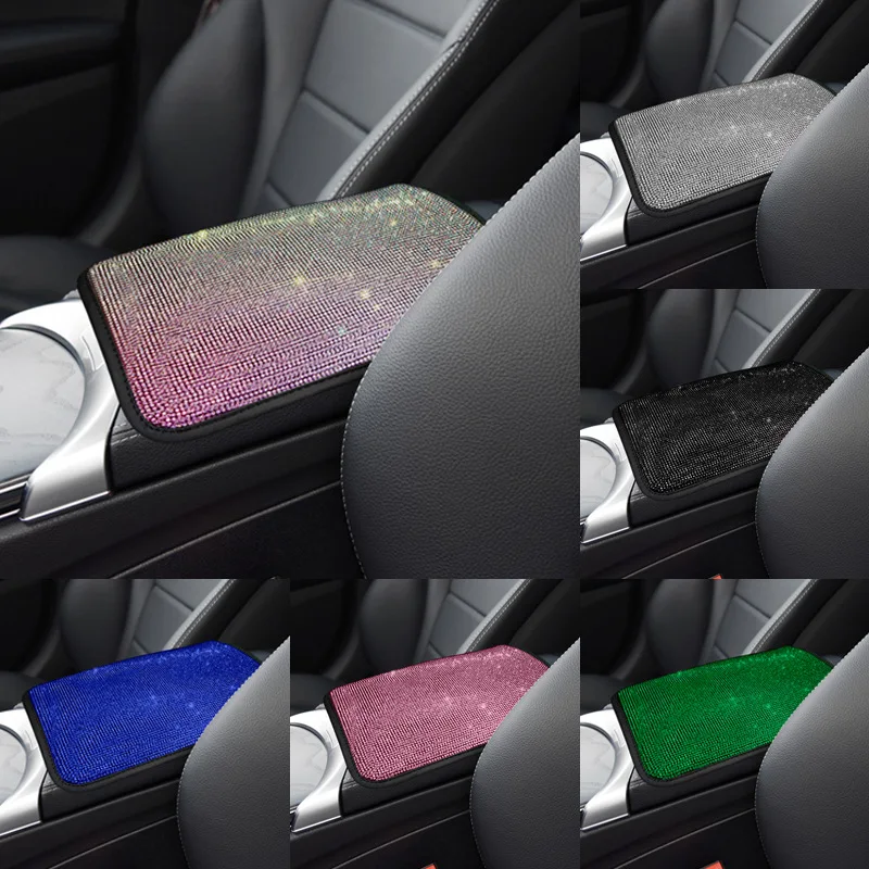 

Comfortable Glitter Armrest Pillow PU Leather Rhinestone Center Console for Car Protective Cushion Auto Interior Accessories