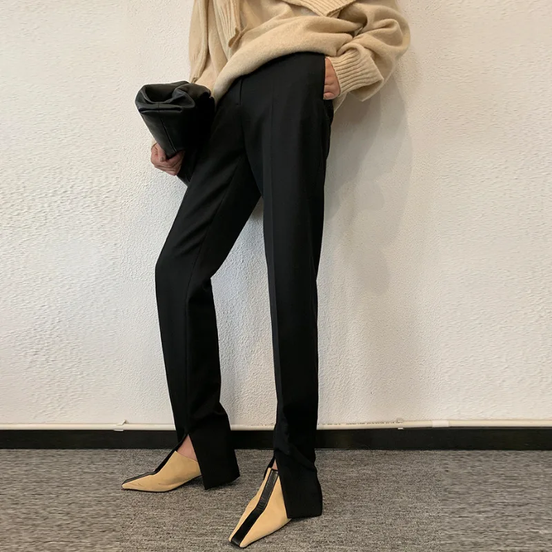 

Women's Floor Length Pants Are Simple Cool and Fashionable Showing Height 2019 Black Pants with Slit Pants Women