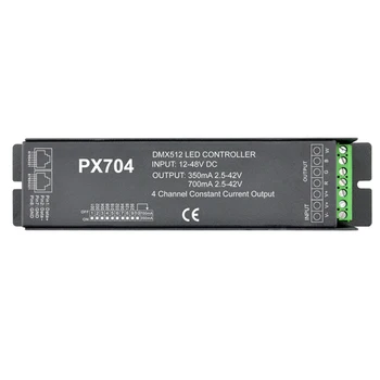 

PX704 12-48VDC 350mA/700mA*4ch RJ45 DIP Switch Constant Current DMX Decoder